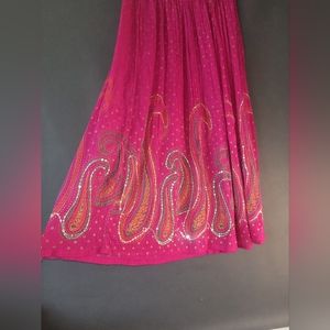 Chadrakala Women's Rayon Cotton Indian Crushed Flaire Long Maxi Skirt Gold Block